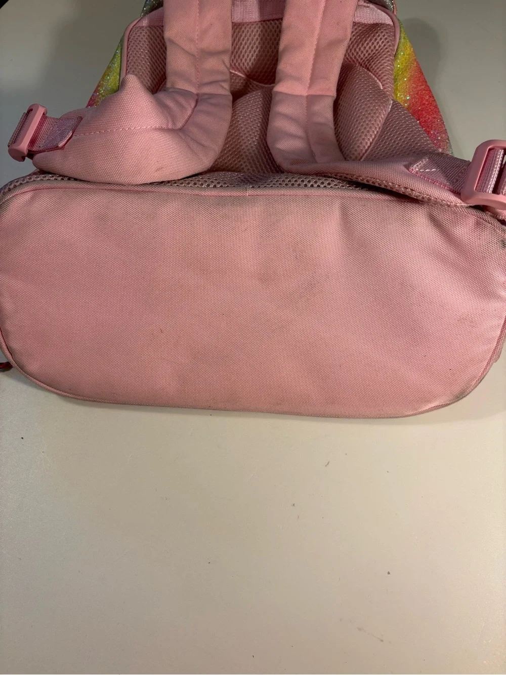 Girls Rainbow Glitter Unicorn Backpack with Heart Front Pocket - Pink